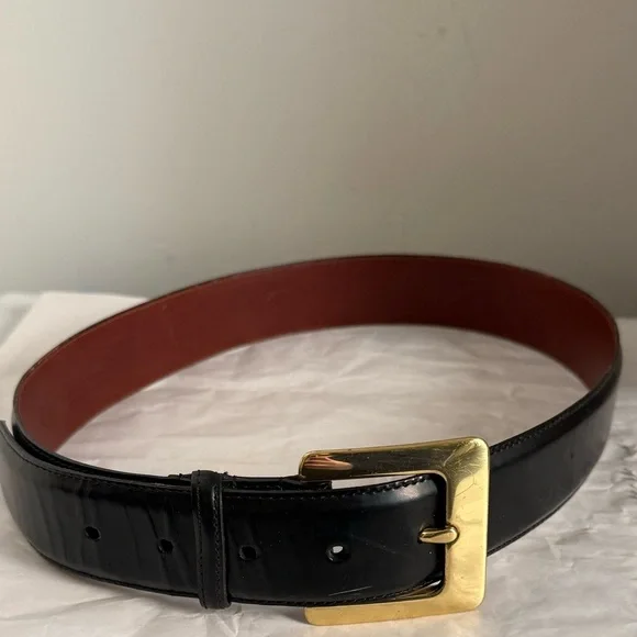 Vintage Coach Black and Brown Leather Dress Belt Brass Gold Buckle 8511 Medium - Picture 4 of 11
